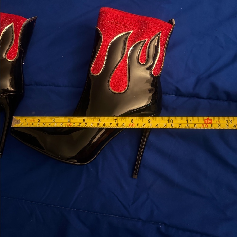 Azalea Wakg Fiery Red and Black Heeled Boots - Picture 10 of 10